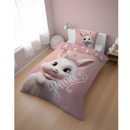 Hercegnős nyuszis ágyneműhuzat 140x200 cm 100% pamut gyerekeknek rózsaszín mintával