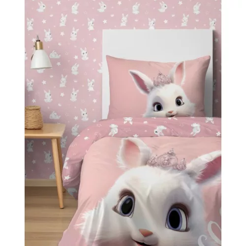 Hercegnős nyuszis ágyneműhuzat 140x200 cm 100% pamut gyerekeknek rózsaszín mintával