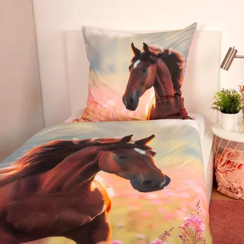 Lovas ágynemű tárolódobozzal 140x200+70x90 cm 100% pamut ágynemű és 30x30x30 cm polipropilén tárolódoboz gyerekeknek