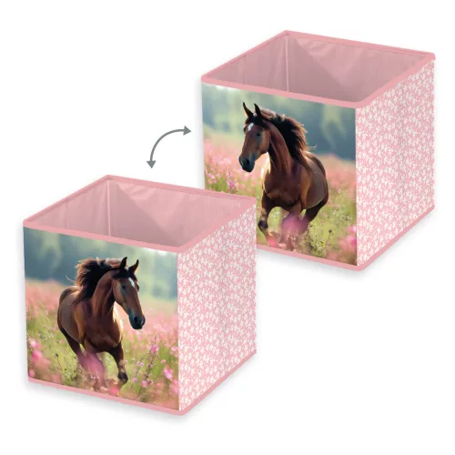 Lovas ágynemű tárolódobozzal 140x200+70x90 cm 100% pamut ágynemű és 30x30x30 cm polipropilén tárolódoboz gyerekeknek