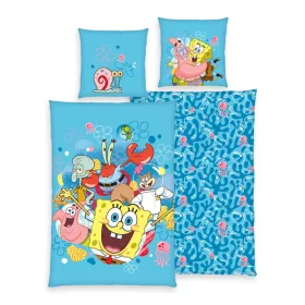 SpongyaBob ágynemű 135×200 cm + 70×90 cm – 100% pamut Renforcé, cipzáras záródás, vidám Bikini Bottom grafika