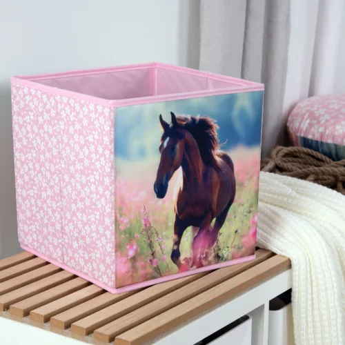 Lovas mintás gyerek tárolódoboz – 30x30x30 cm játéktároló 