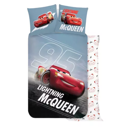 Villám McQueen ágyneműhuzat szett – kétoldalas, 100% pamut, sötétben világító, 100x135+40x60 cm