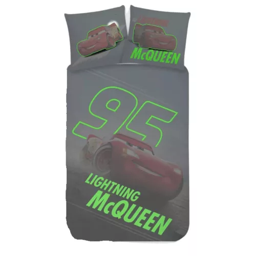 Villám McQueen ágyneműhuzat szett – kétoldalas, 100% pamut, sötétben világító, 100x135+40x60 cm