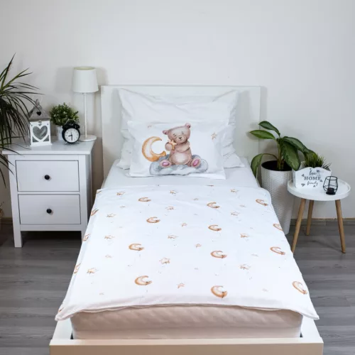 macis csillagos ágynemű 100x135 40x60 cm pamut gyerek baba fehér akvarell lufis holdas minta nyugodt pasztell