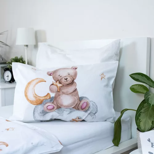 macis csillagos ágynemű 100x135 40x60 cm pamut gyerek baba fehér akvarell lufis holdas minta nyugodt pasztell