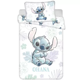 stitch ágynemű 100x135 40x60 cm pamut disney ohana felirat virágos hawaii gyerek huzat kékes lila mintával