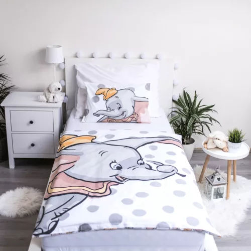 dumbo ágynemű 100x135 40x60 cm pamut disney repülő elefánt pöttyös gyerek huzat fehér szürke rózsaszín