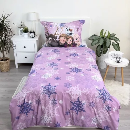 Jégvarázs ágynemű 140x200+70x90 cm – Elsa, Anna és Olaf mintás gyerek ágyneműhuzat 100% pamutból