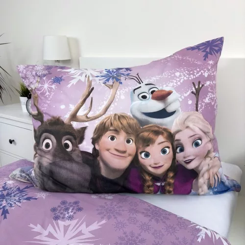 Jégvarázs ágynemű 140x200+70x90 cm – Elsa, Anna és Olaf mintás gyerek ágyneműhuzat 100% pamutból